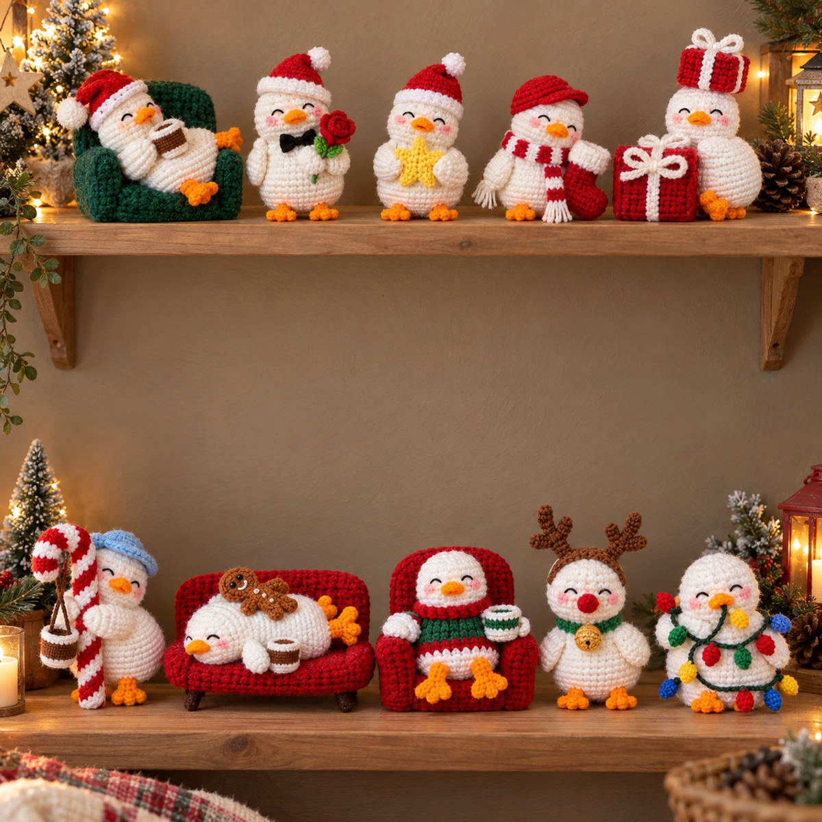 Christmas Duck crochet collection in its existing home scene.