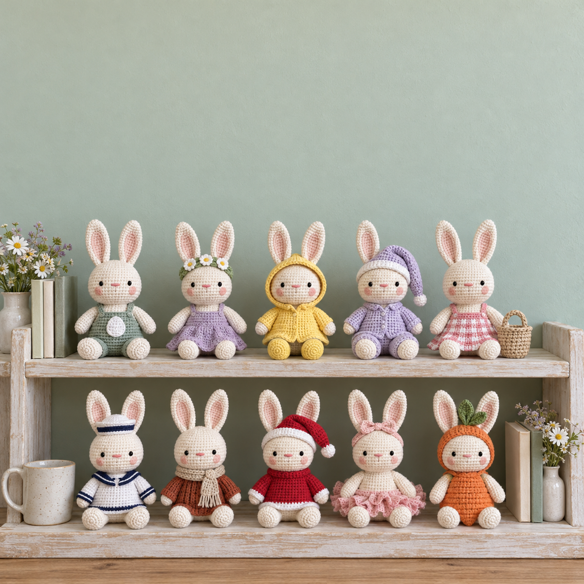 Bunny Dress-Up crochet collection in its existing home scene.