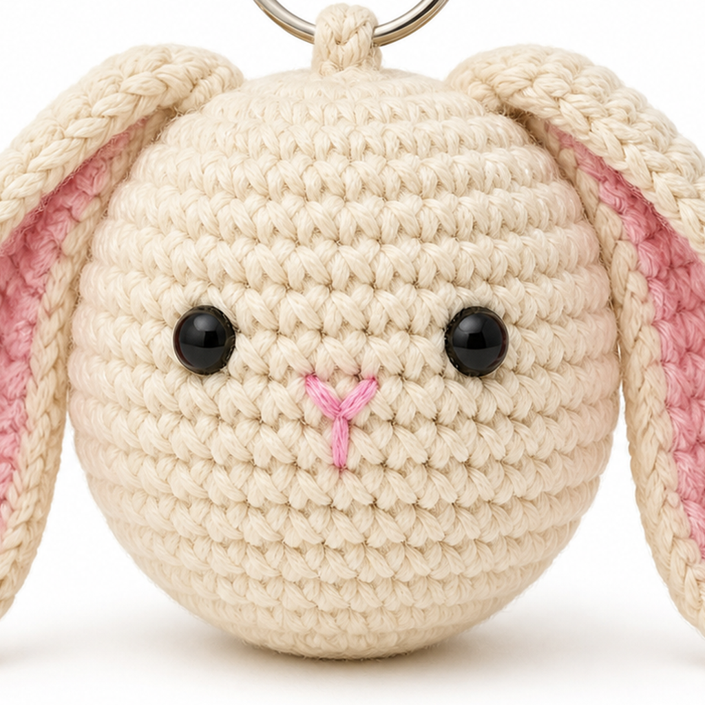 Close-up of the single crochet stitches on a mini animal charm