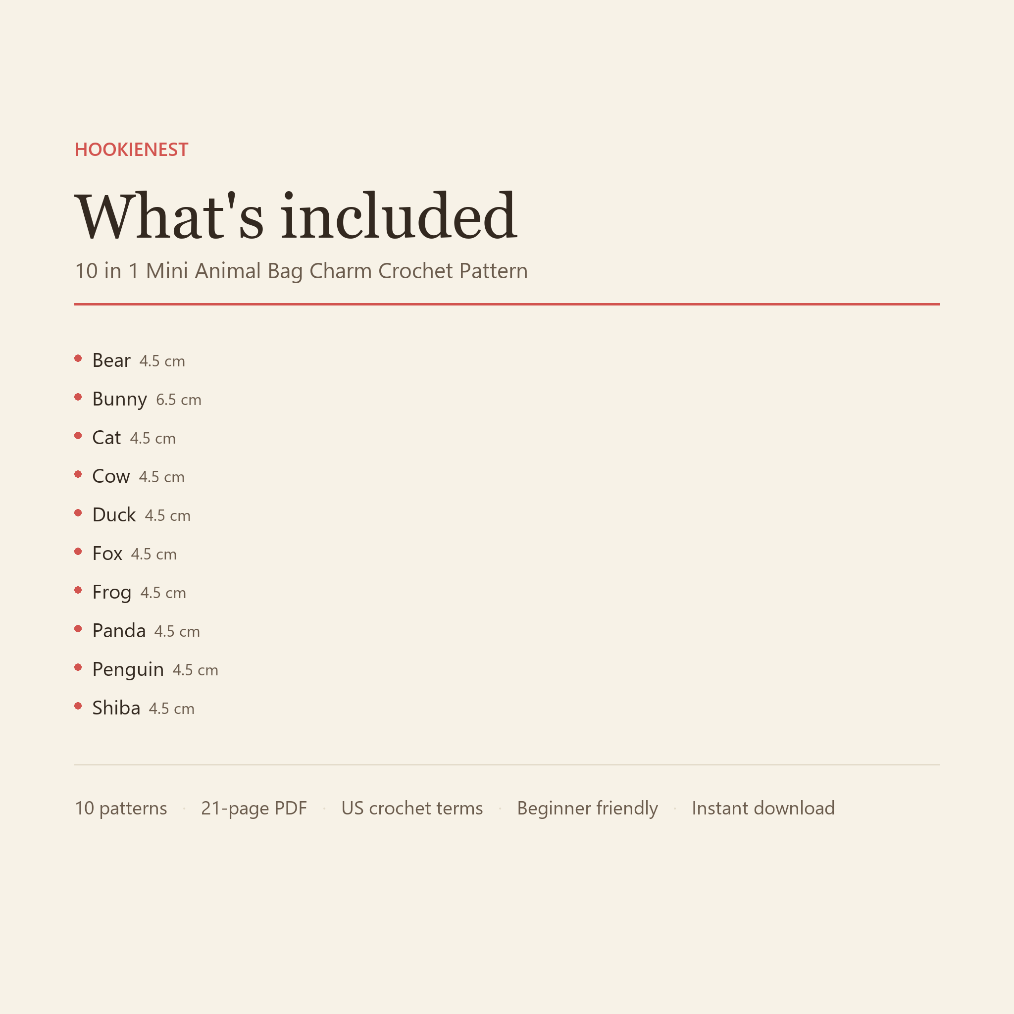 What's included: 10 crochet patterns in one 21-page PDF, US terms