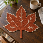 Rust orange Copper Vein leaf mat with ivory branching veins and a delicate ivory edge.