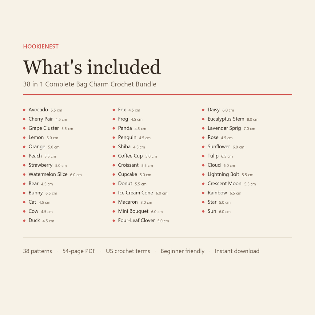 What's included: 38 crochet patterns in one 54-page PDF, US terms