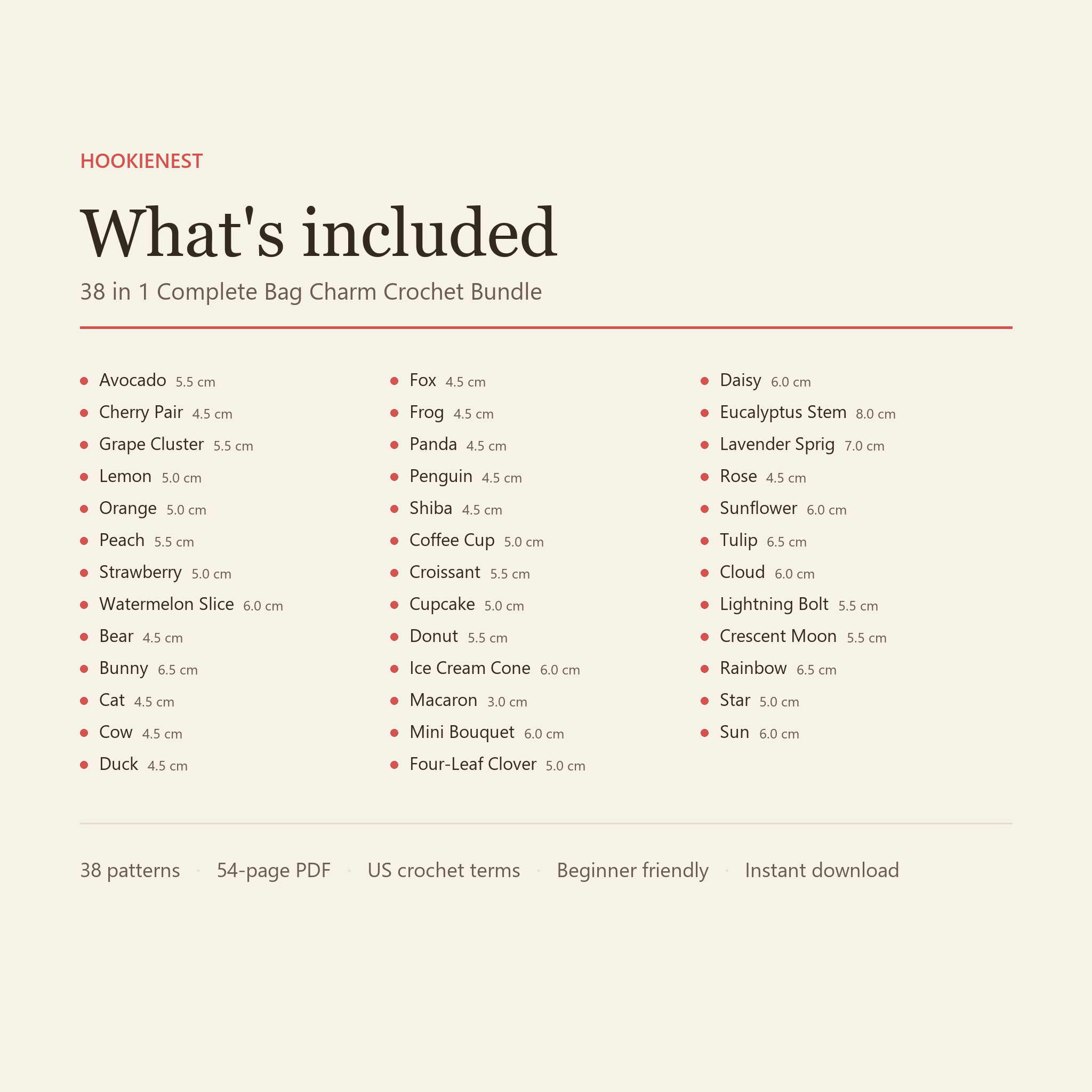 What's included: 38 crochet patterns in one 54-page PDF, US terms