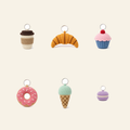 All 6 cafe treat crochet bag charms in the set, shown together