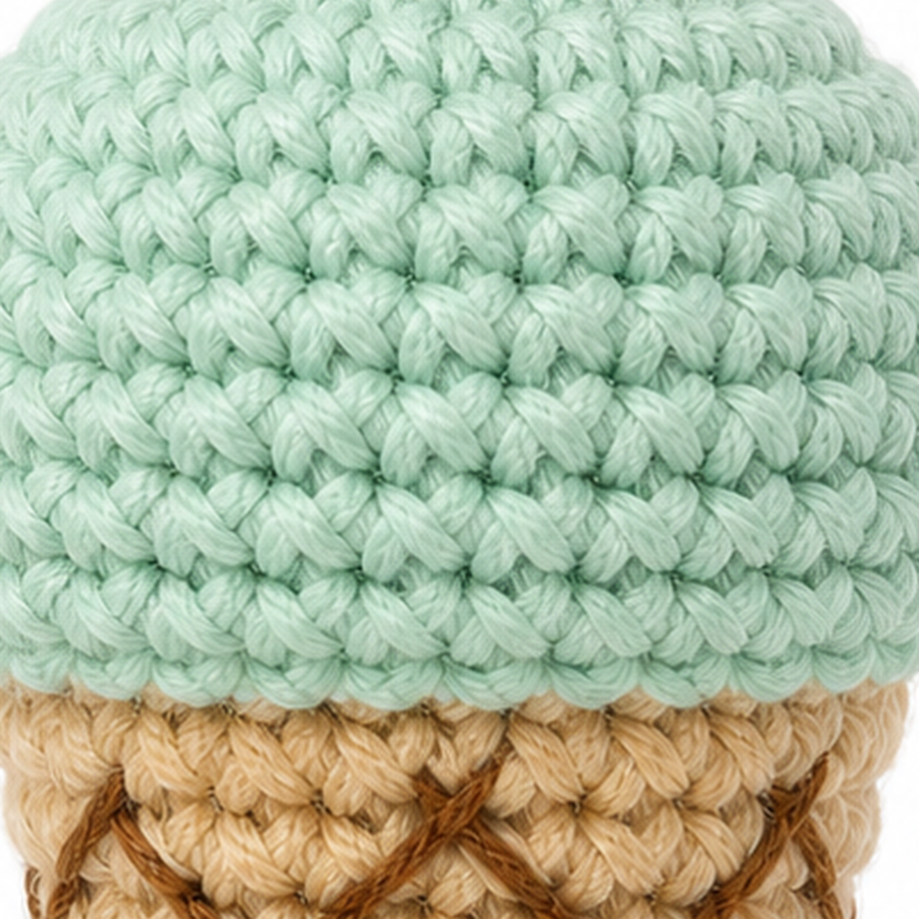 Close-up of the single crochet stitches on a cafe treat charm