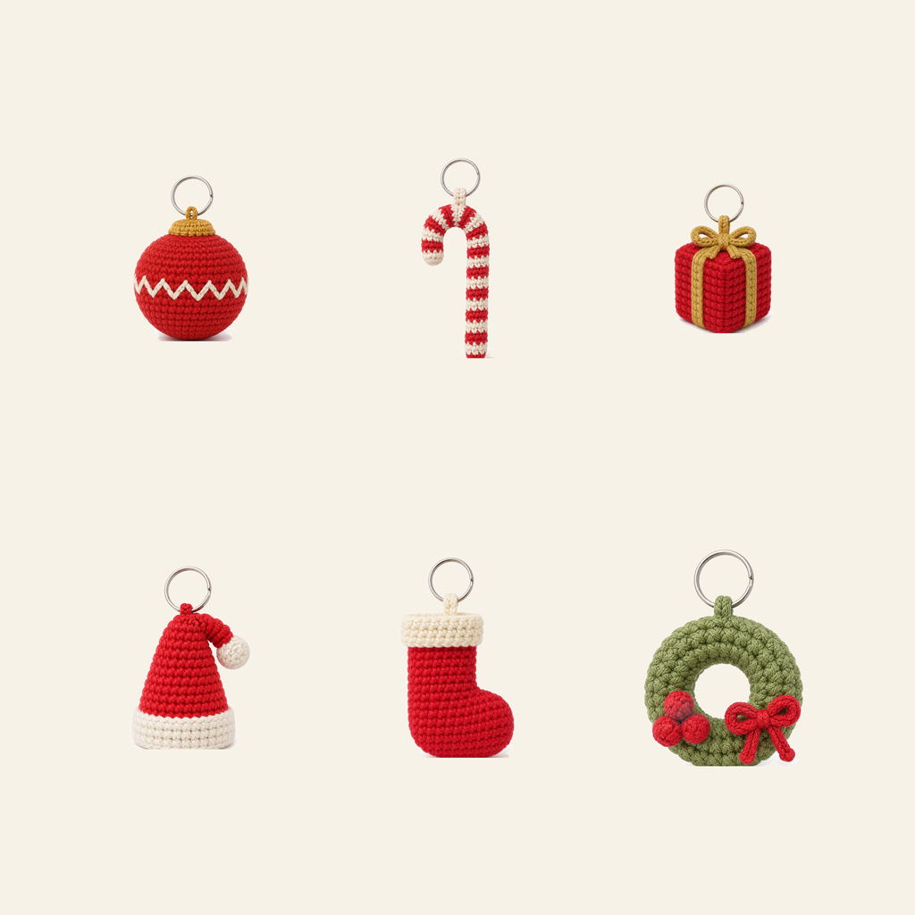 All six Tree and Mantel Christmas crochet charms