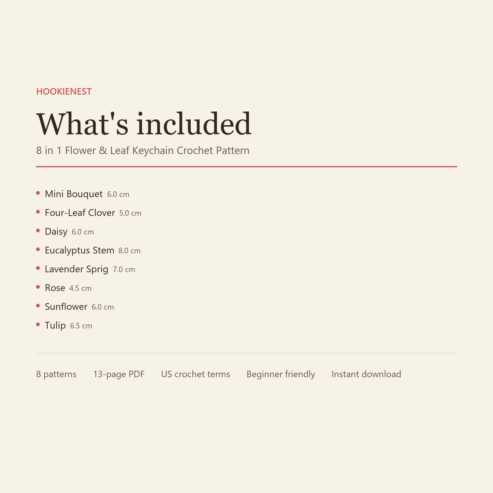 What's included: 8 crochet patterns in one 13-page PDF, US terms