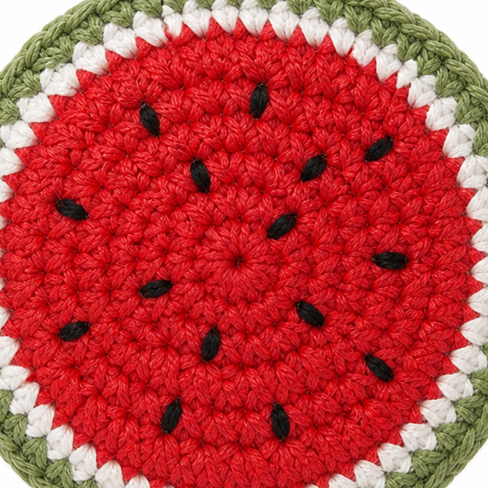 Close-up of the single crochet stitches on a fruit charm