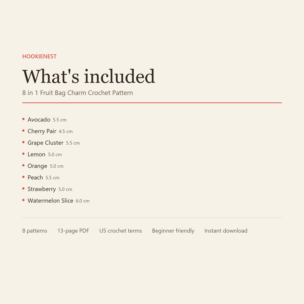 What's included: 8 crochet patterns in one 13-page PDF, US terms