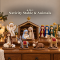 4-in-1 Nativity Stable & Animals title above a crocheted Christmas Nativity display.