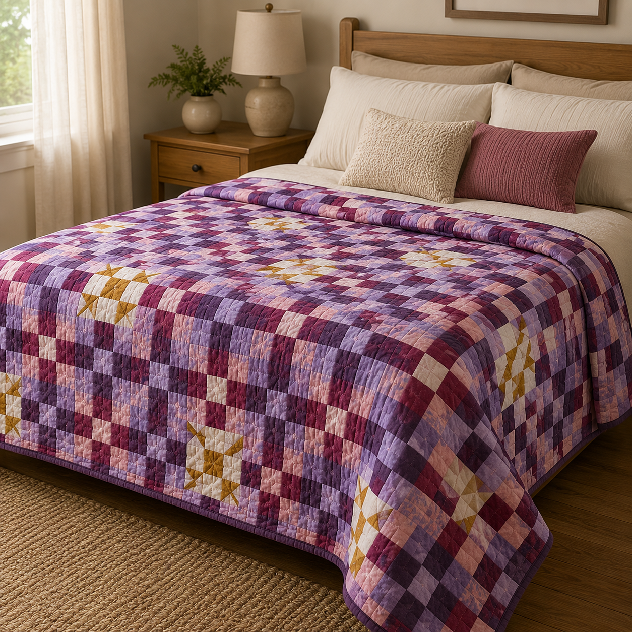 QUILTIVA quilt pattern draped on a bed