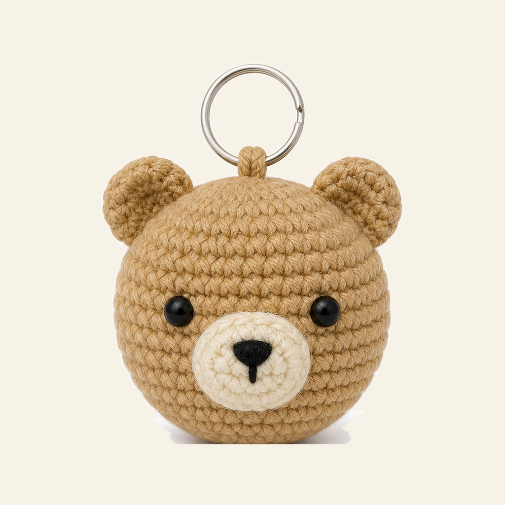 The finished crochet Bear bag charm on its own