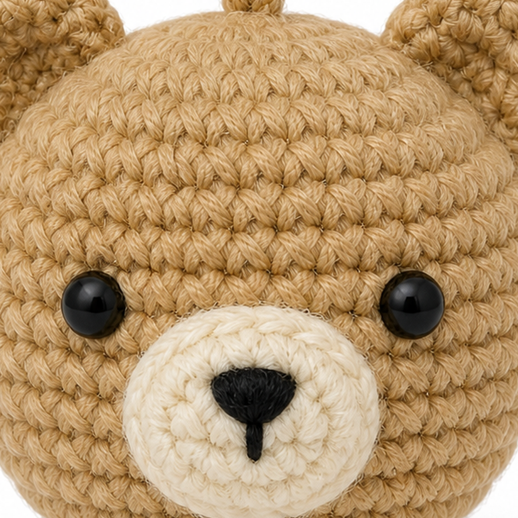 Close-up of the crochet stitches on the Bear charm
