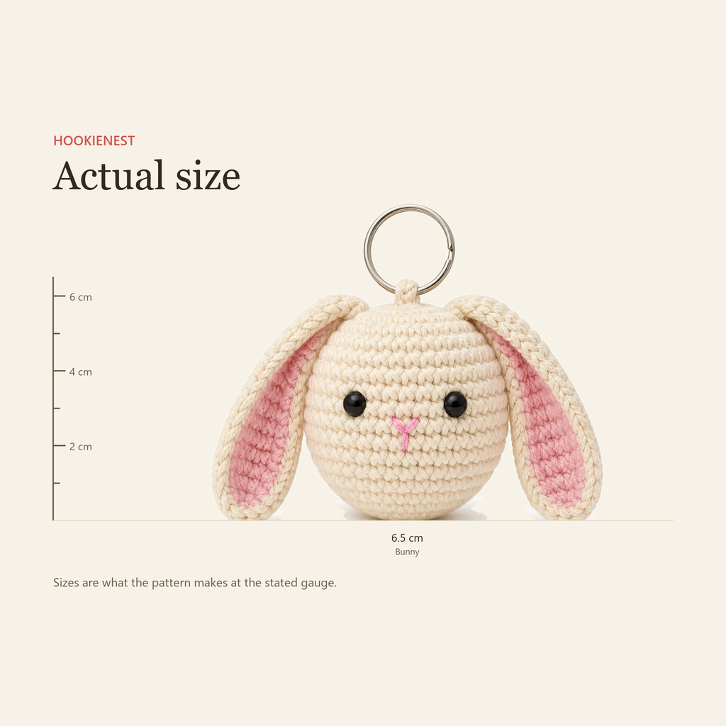 The Bunny charm beside a centimetre ruler, finishing at 6.5 cm