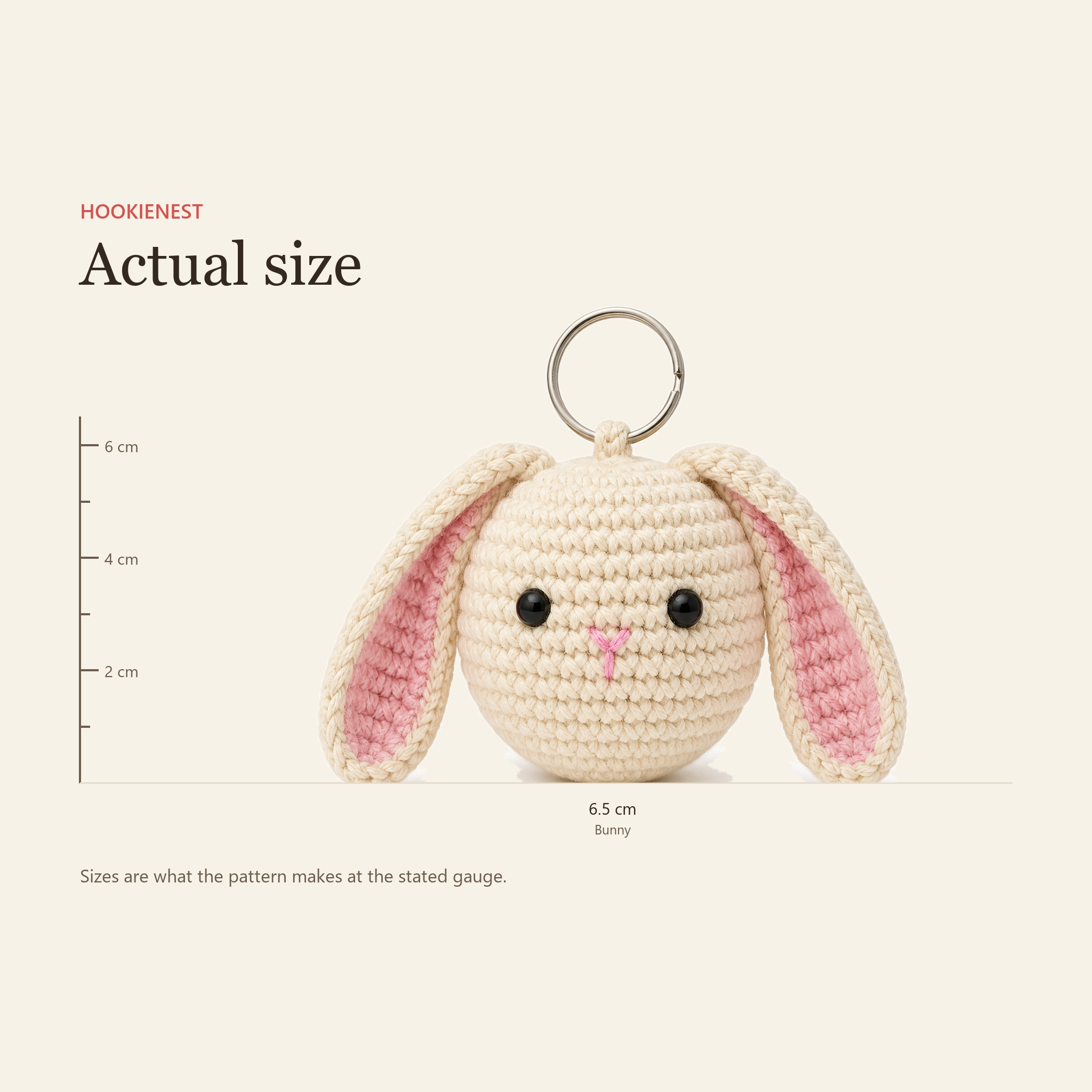The Bunny charm beside a centimetre ruler, finishing at 6.5 cm