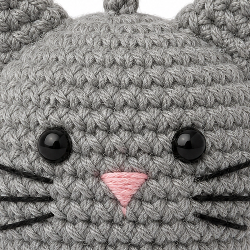 Close-up of the crochet stitches on the Cat charm