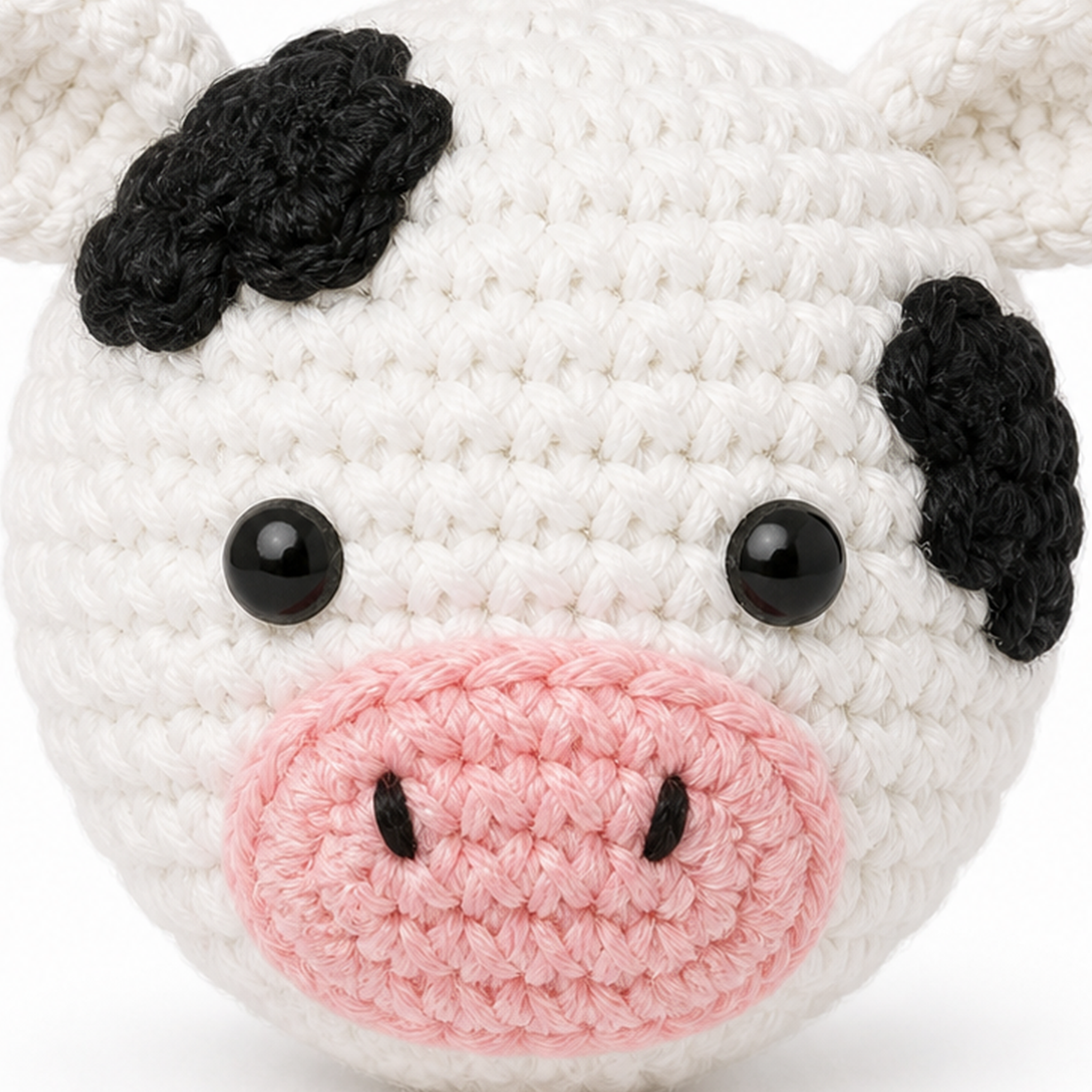 Close-up of the crochet stitches on the Cow charm