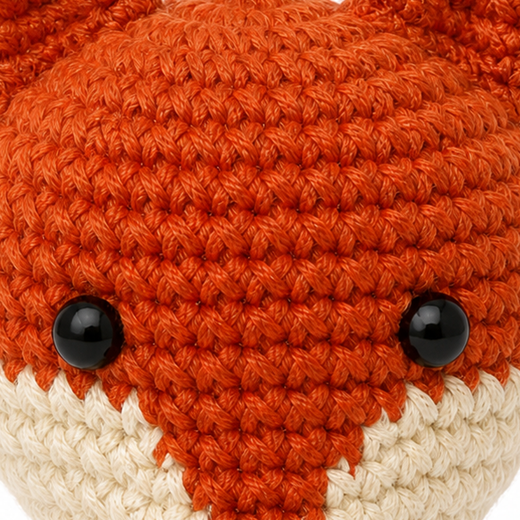 Close-up of the crochet stitches on the Fox charm