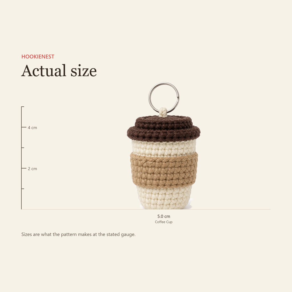 The Coffee Cup charm beside a centimetre ruler, finishing at 5.0 cm