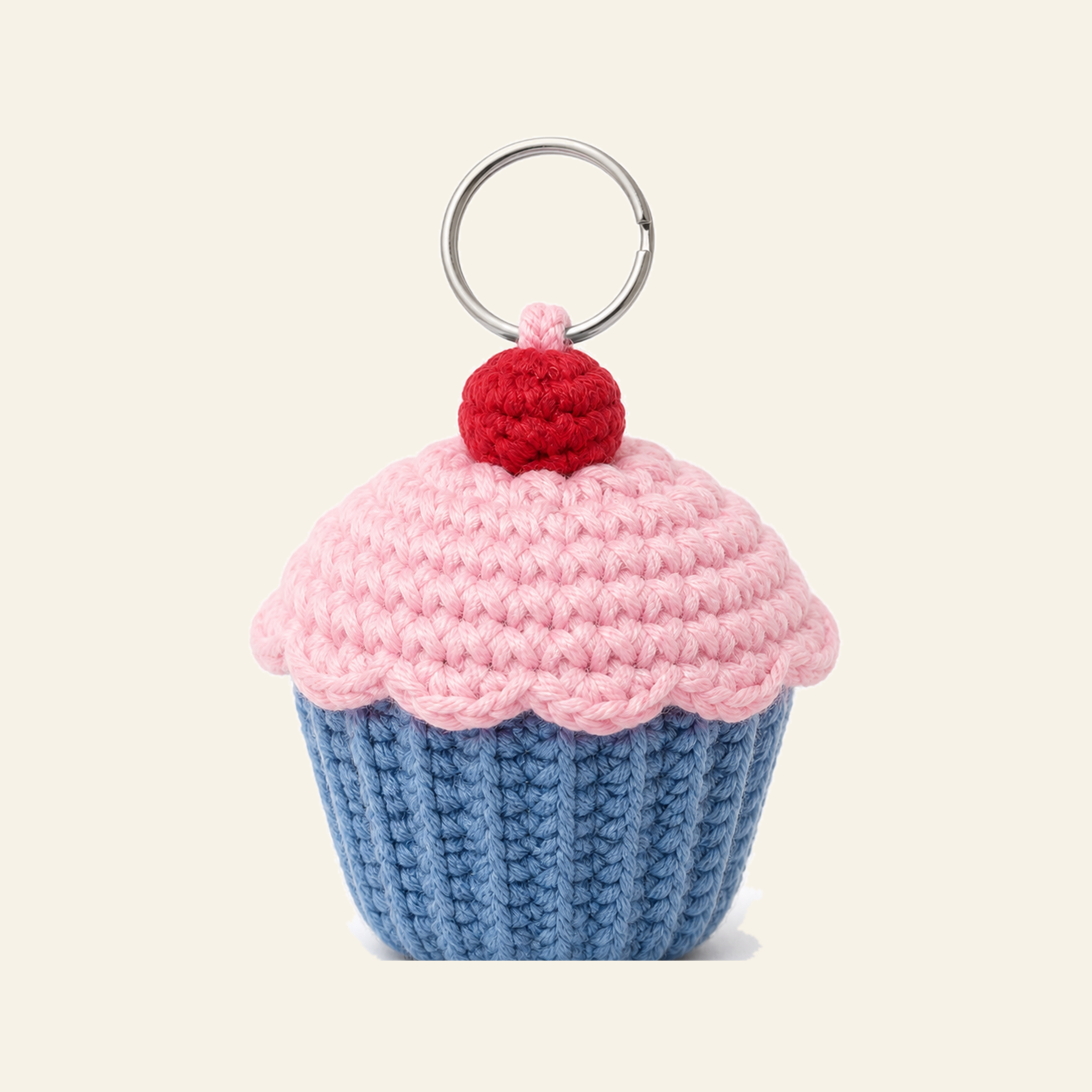 The finished crochet Cupcake bag charm on its own