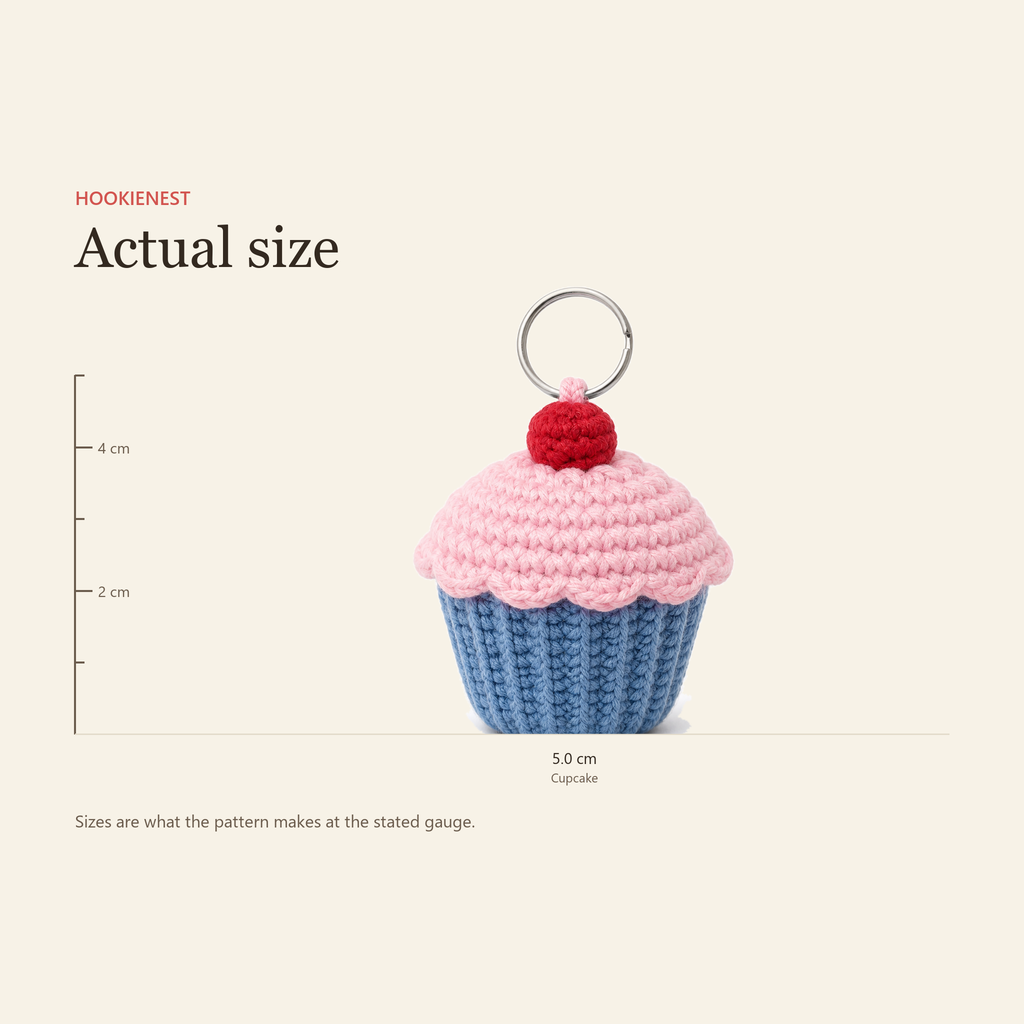 The Cupcake charm beside a centimetre ruler, finishing at 5.0 cm