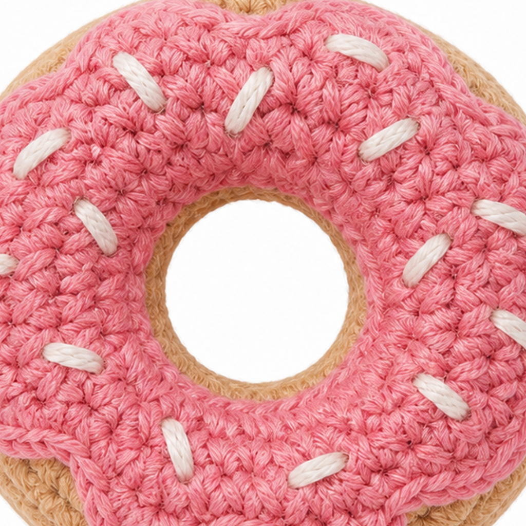 Close-up of the crochet stitches on the Donut charm