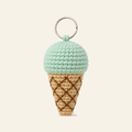 The finished crochet Ice Cream Cone bag charm on its own