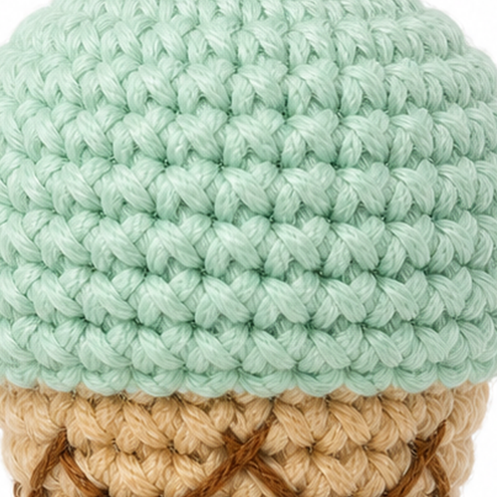 Close-up of the crochet stitches on the Ice Cream Cone charm