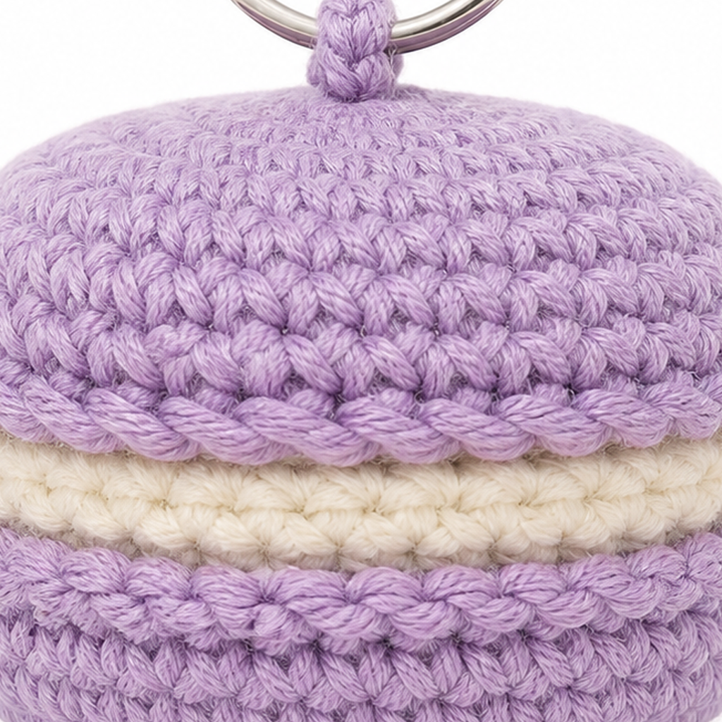 Close-up of the crochet stitches on the Macaron charm