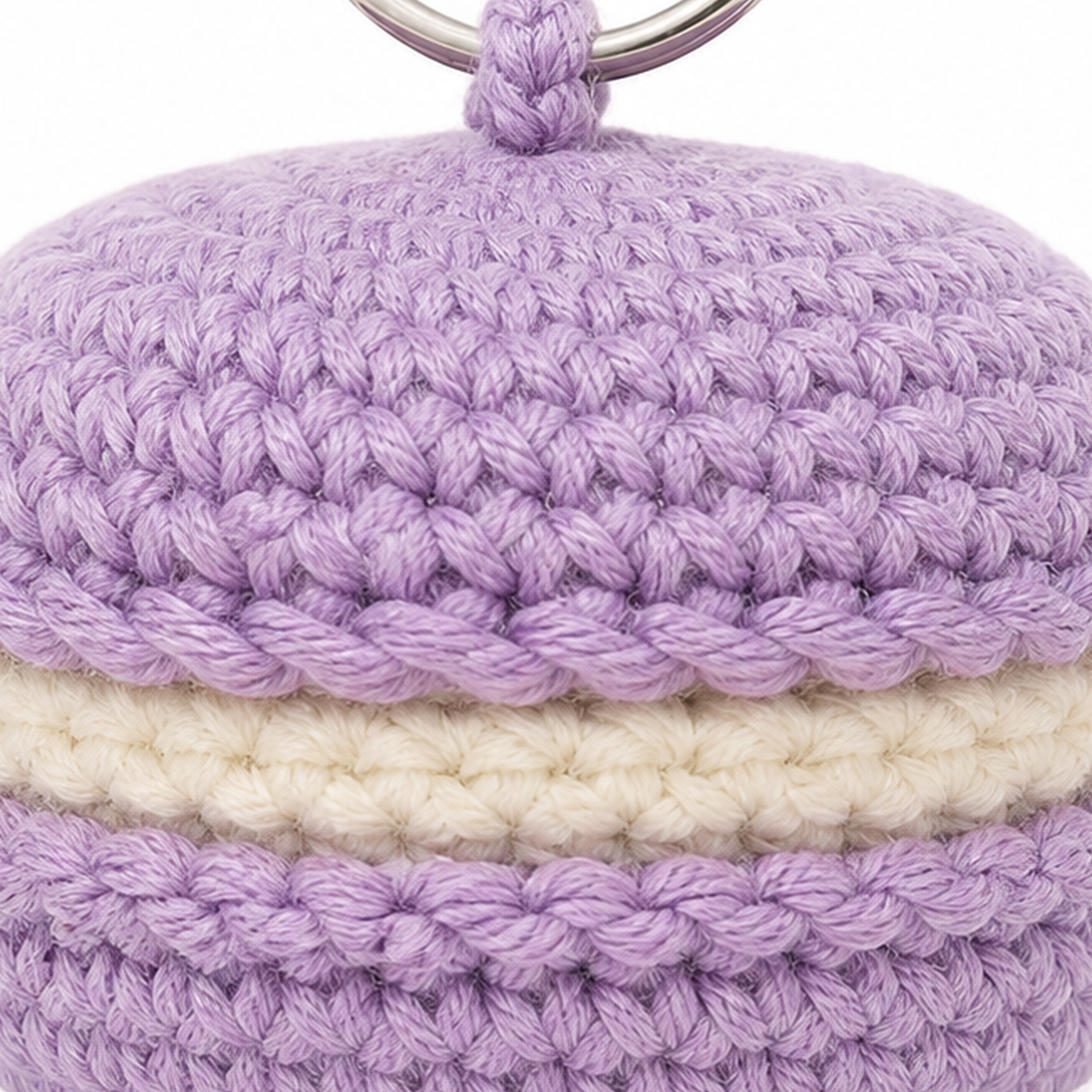 Close-up of the crochet stitches on the Macaron charm