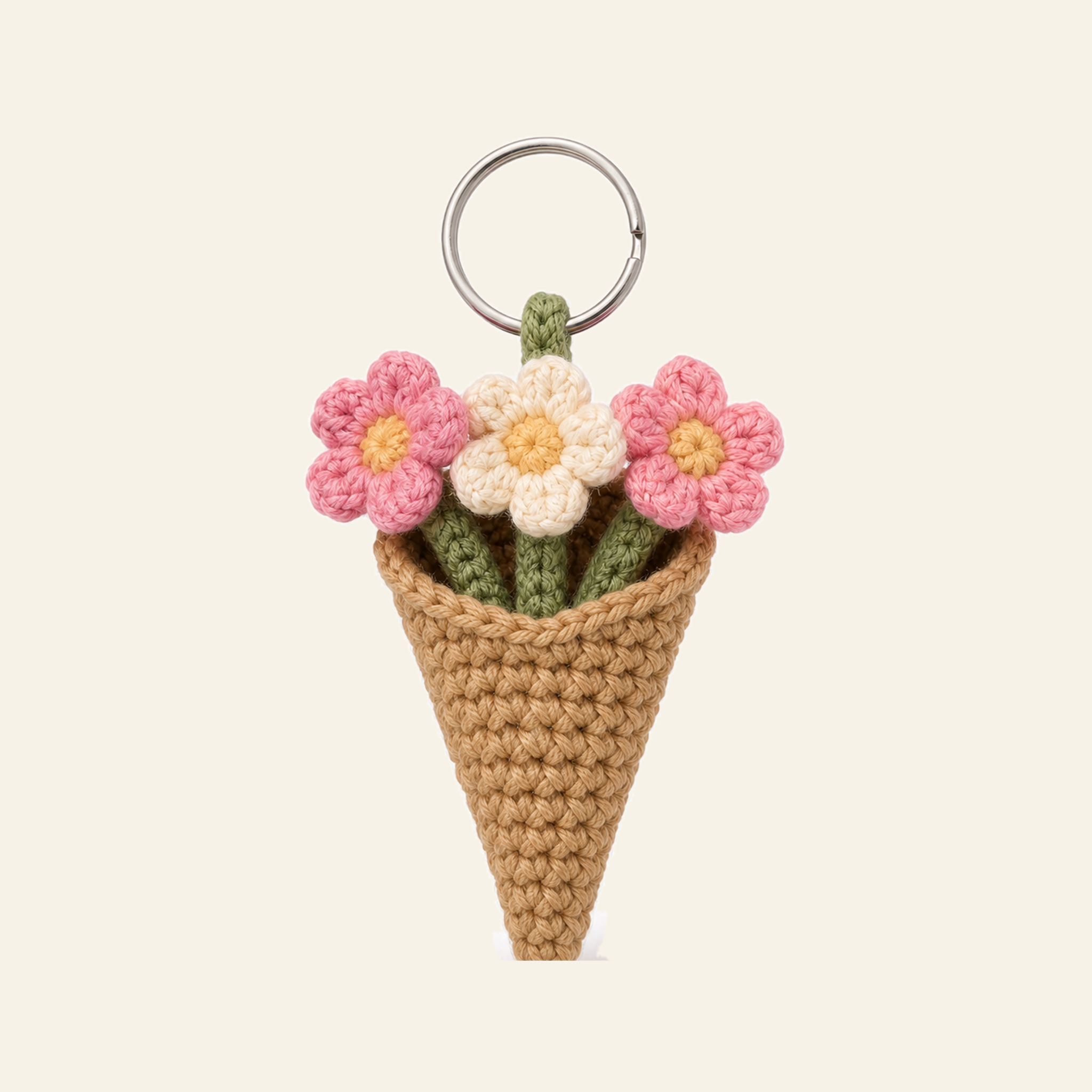 The finished crochet Mini Bouquet keychain on its own