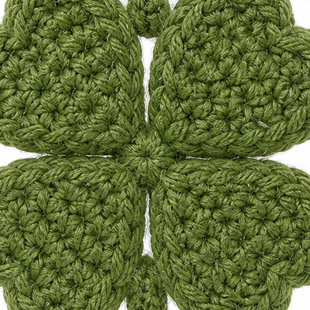 Close-up of the crochet stitches on the Four-Leaf Clover keychain