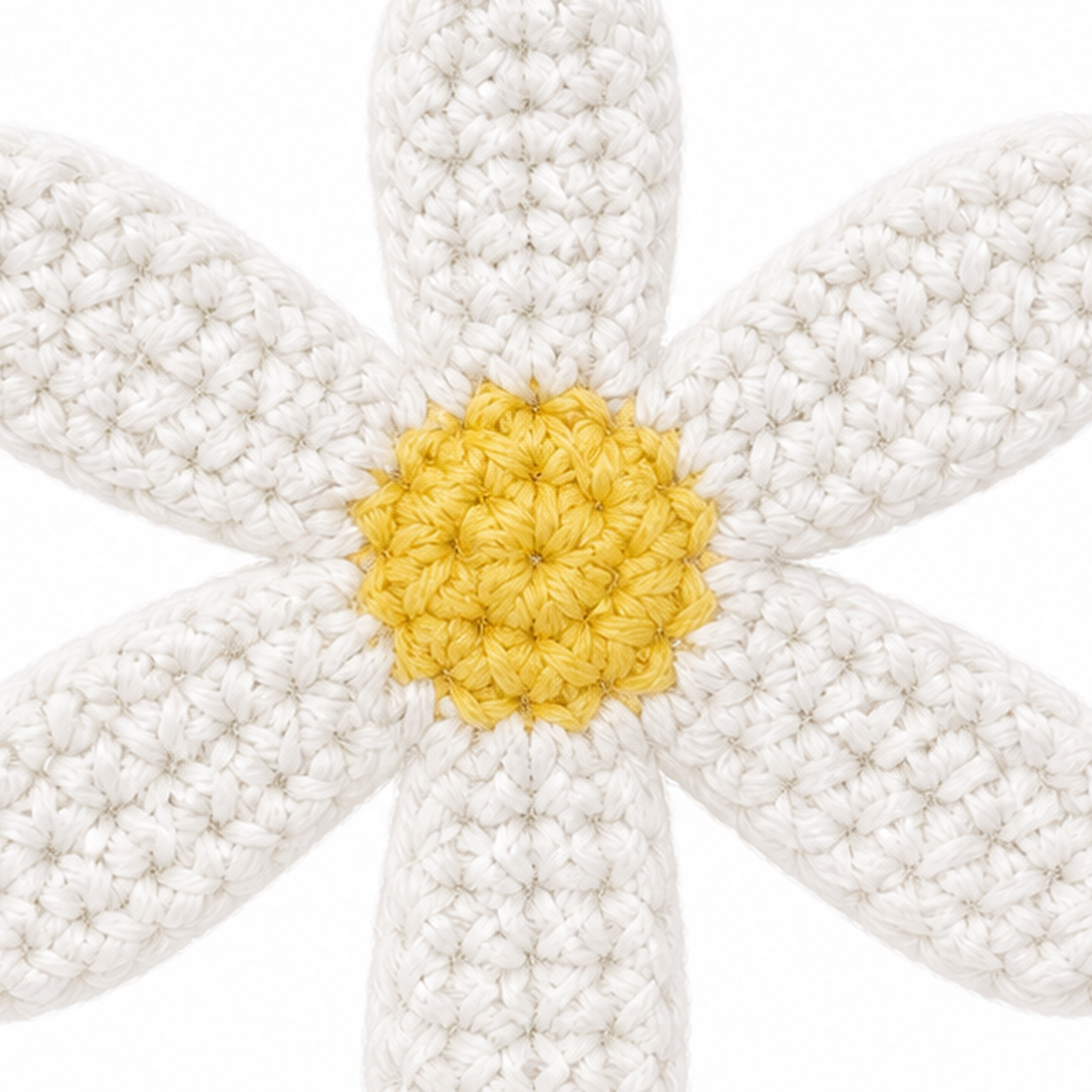 Close-up of the crochet stitches on the Daisy keychain