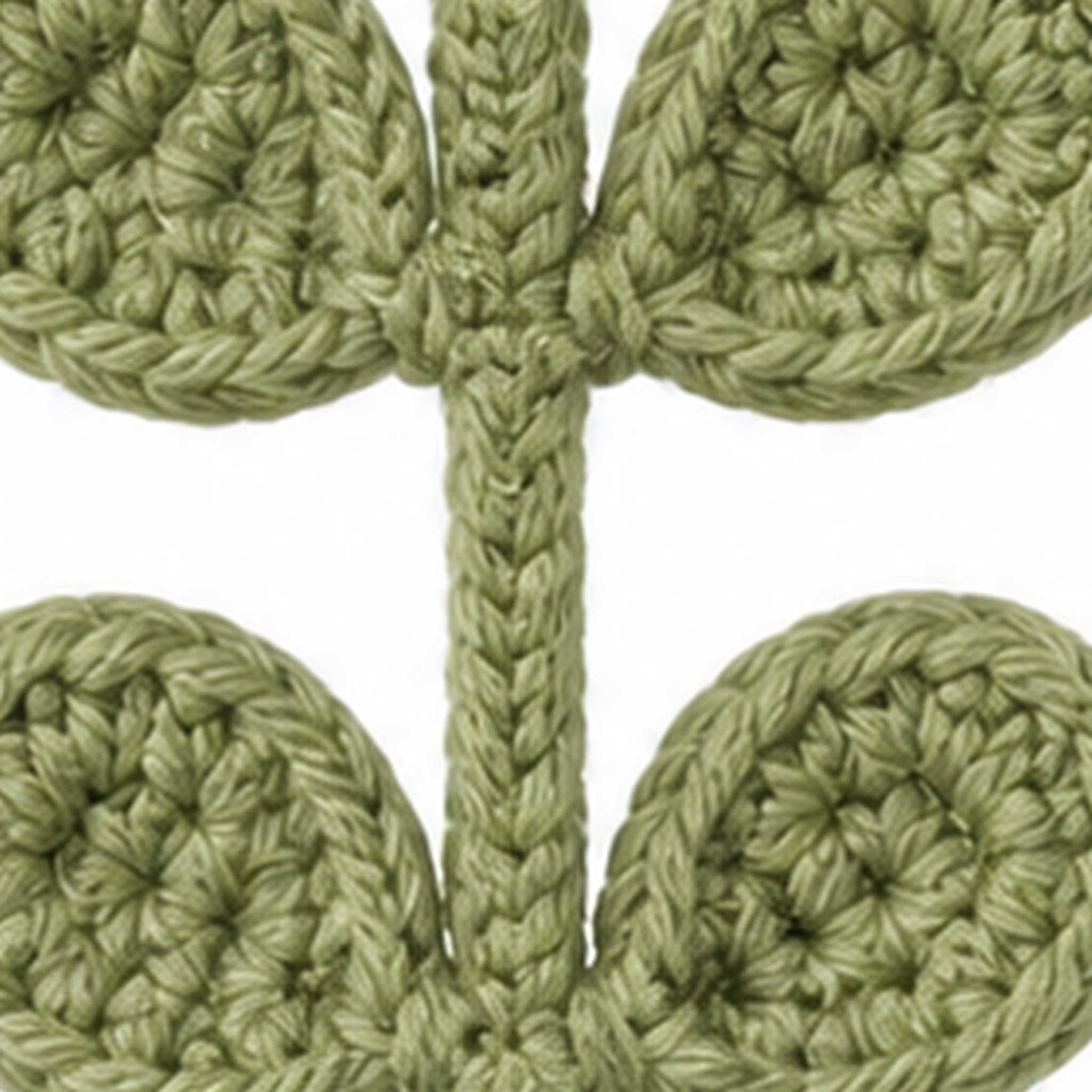 Close-up of the crochet stitches on the Eucalyptus Stem keychain