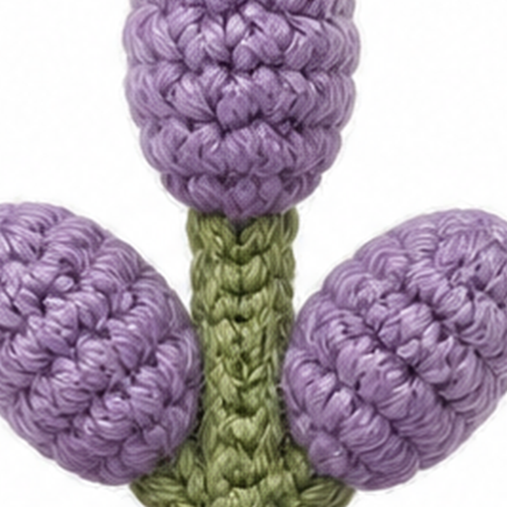 Close-up of the crochet stitches on the Lavender Sprig keychain
