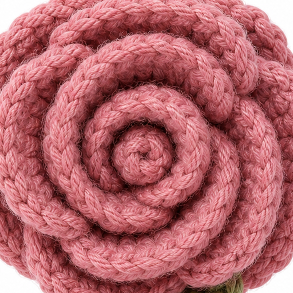 Close-up of the crochet stitches on the Rose keychain