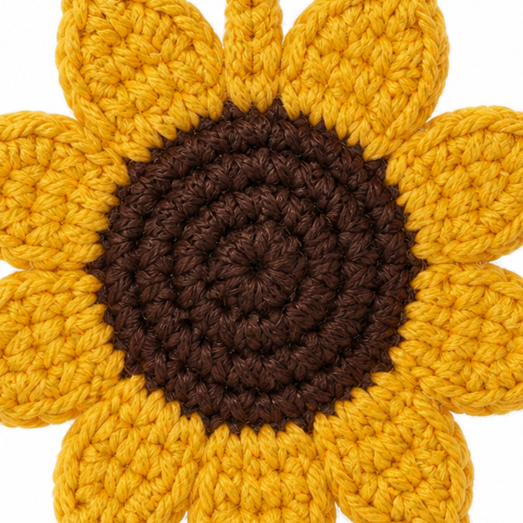 Close-up of the crochet stitches on the Sunflower keychain