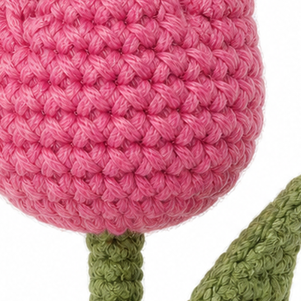 Close-up of the crochet stitches on the Tulip keychain