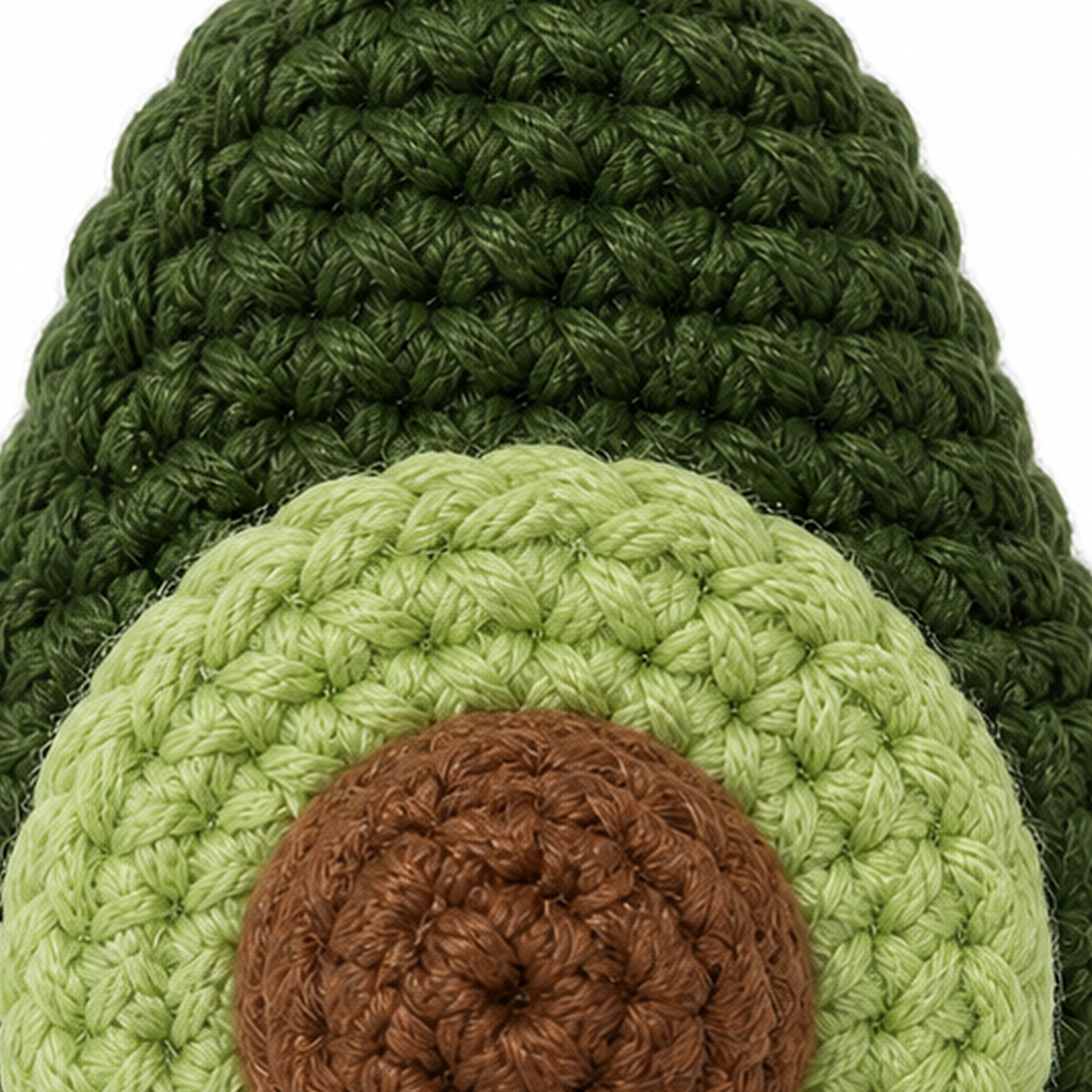 Close-up of the crochet stitches on the Avocado charm