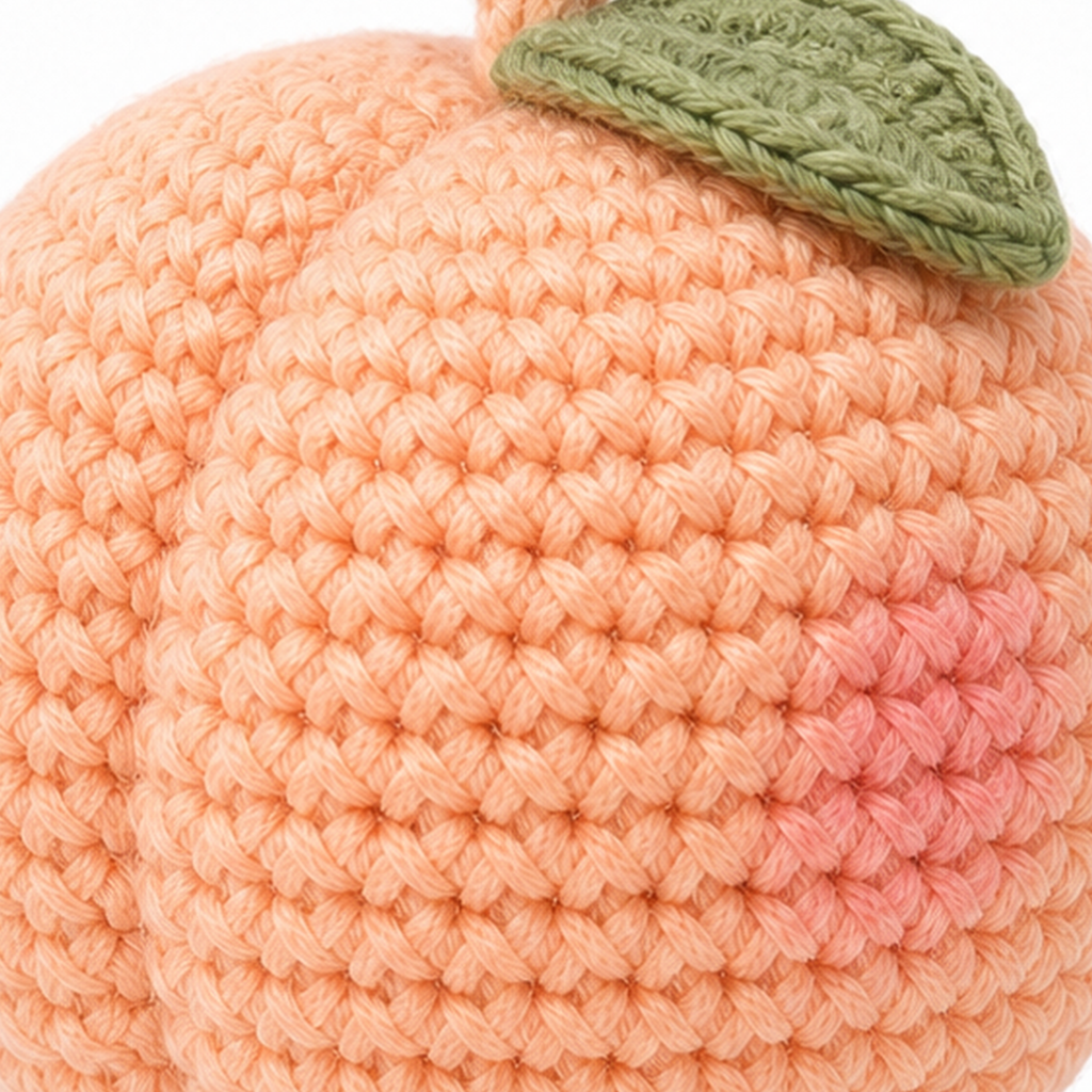 Close-up of the crochet stitches on the Peach charm