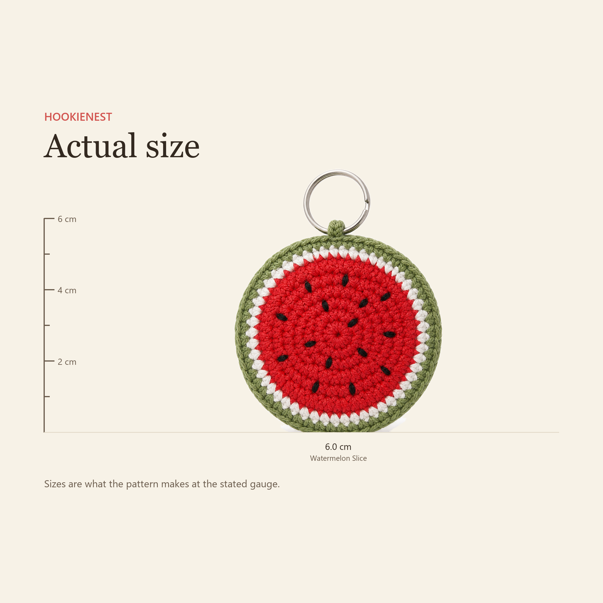 The Watermelon Slice charm beside a centimetre ruler, finishing at 6.0 cm