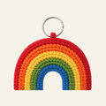 The finished crochet Rainbow bag charm on its own