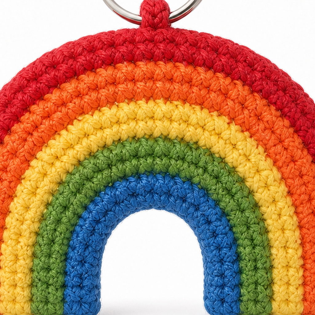Close-up of the crochet stitches on the Rainbow charm