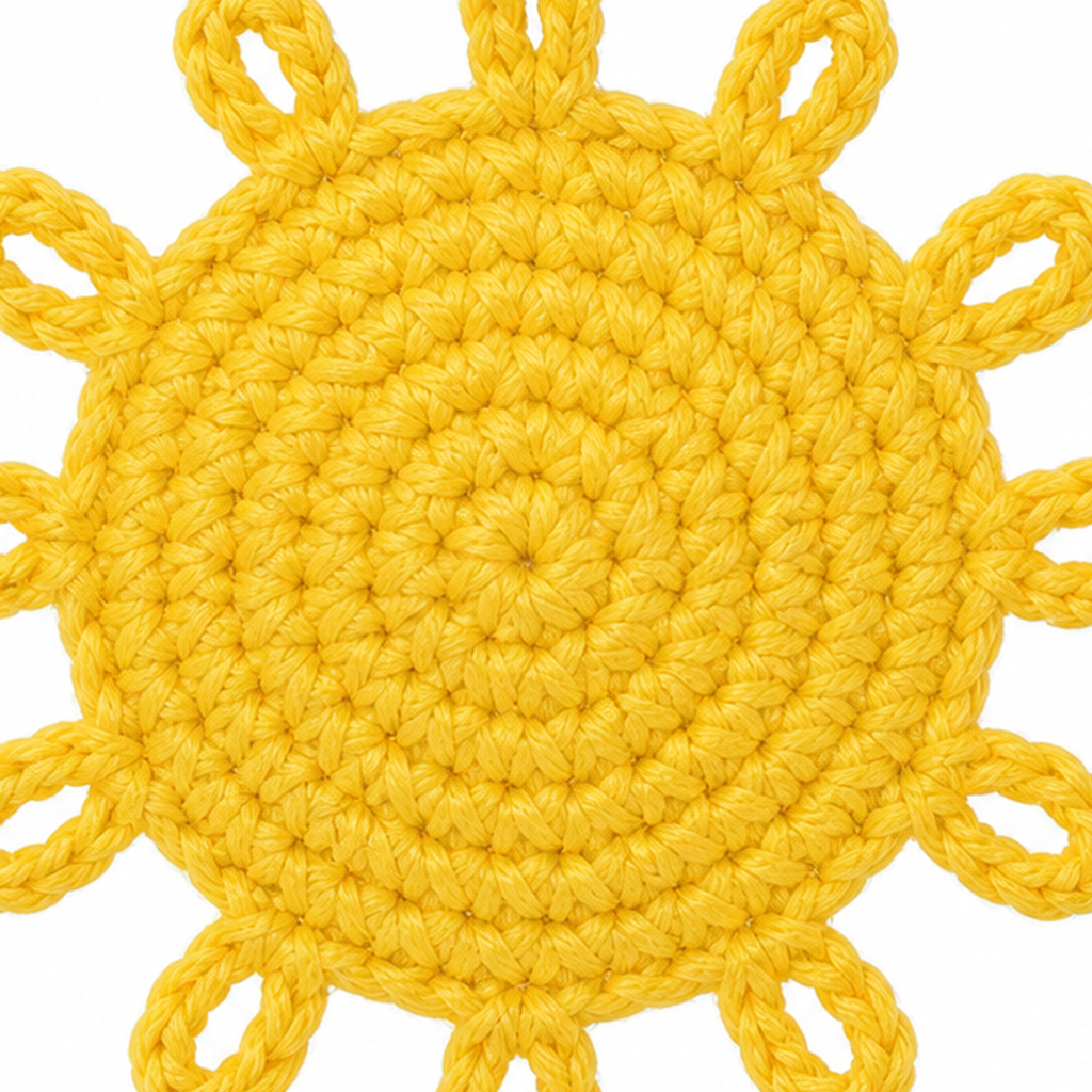 Close-up of the crochet stitches on the Sun charm