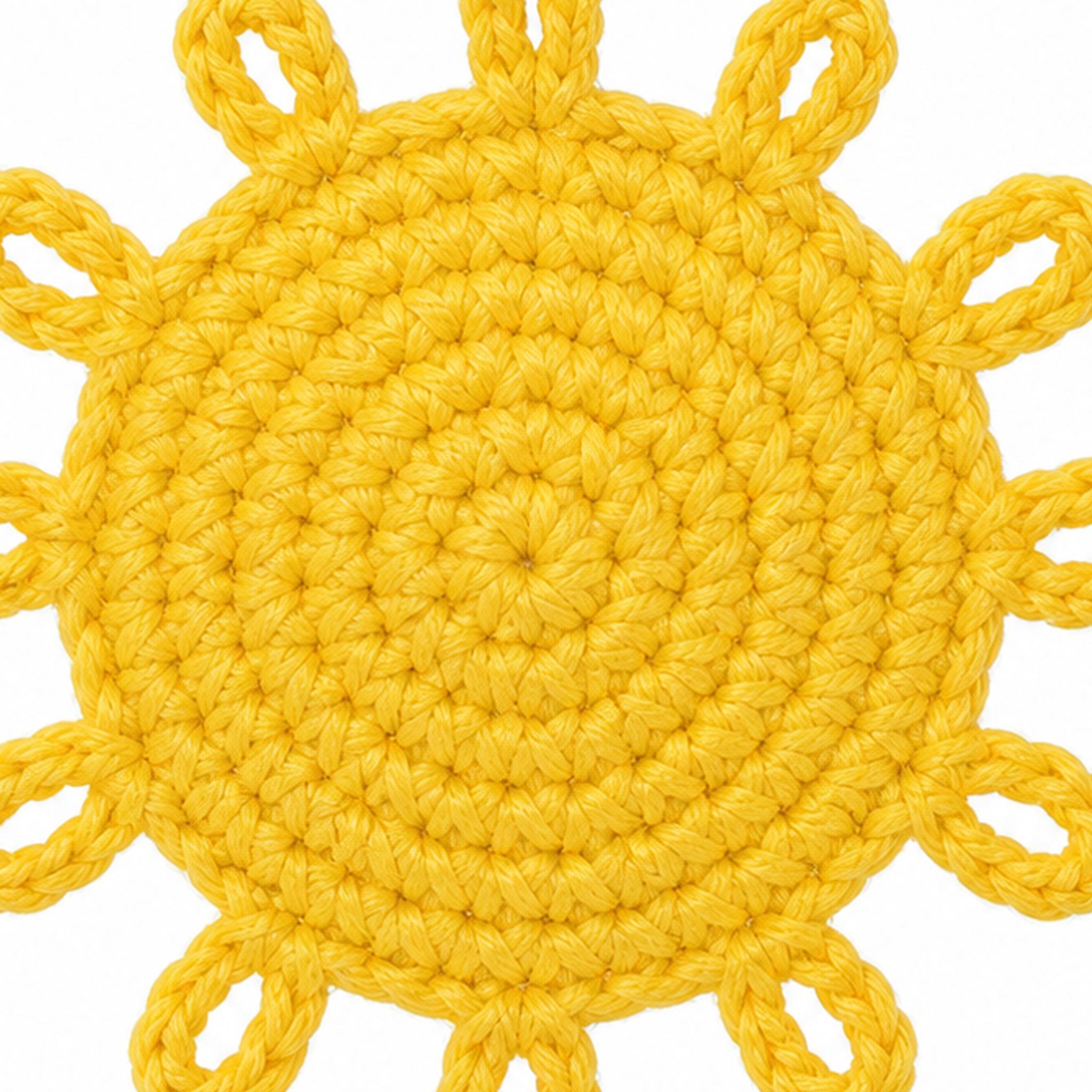 Close-up of the crochet stitches on the Sun charm