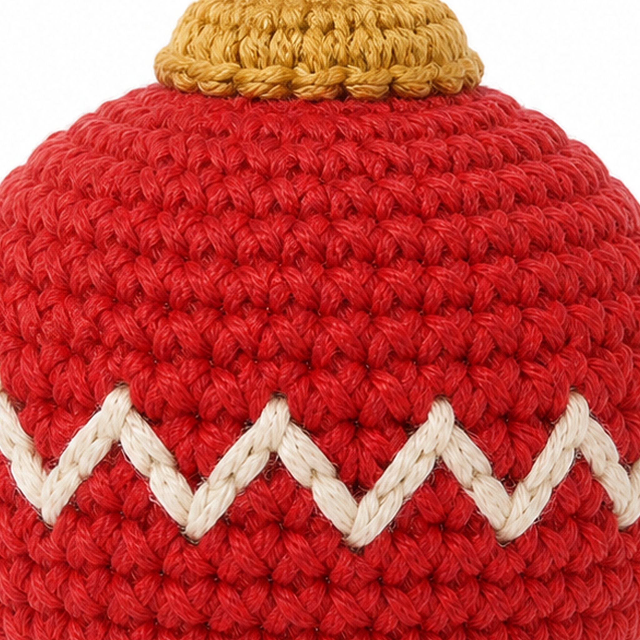 Close-up of the stitches on the Christmas Bauble crochet charm
