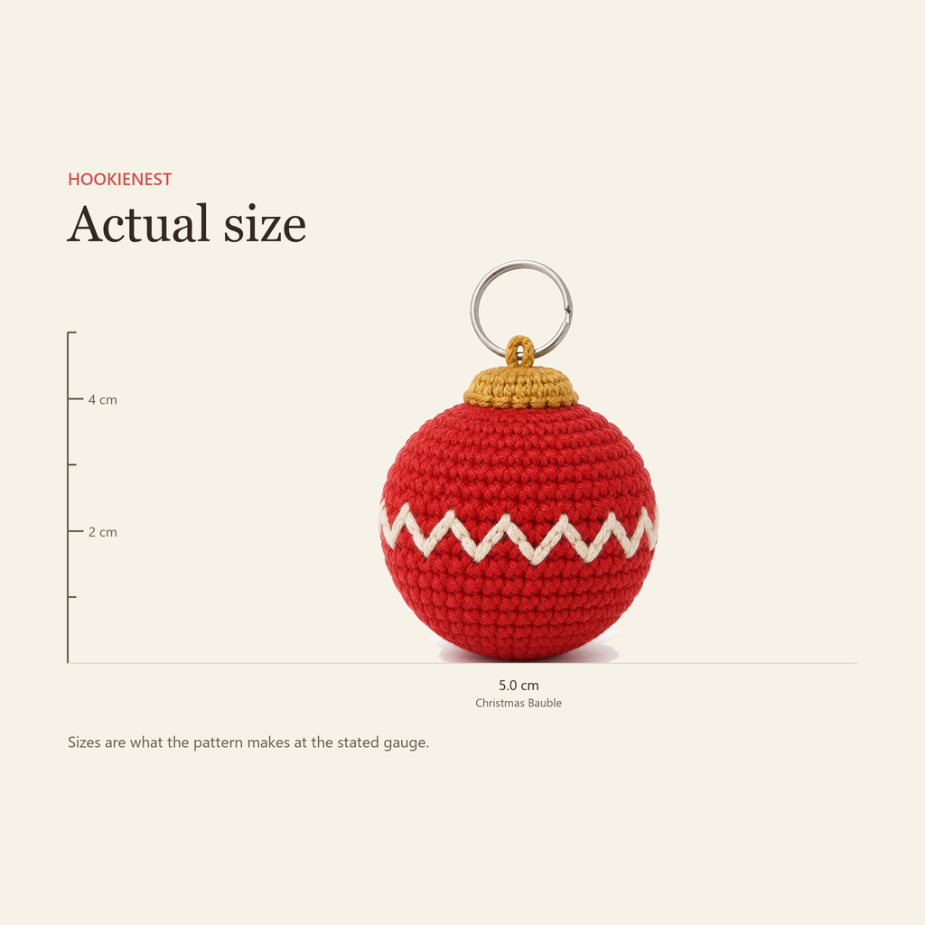 Christmas Bauble shown against a ruler at actual size