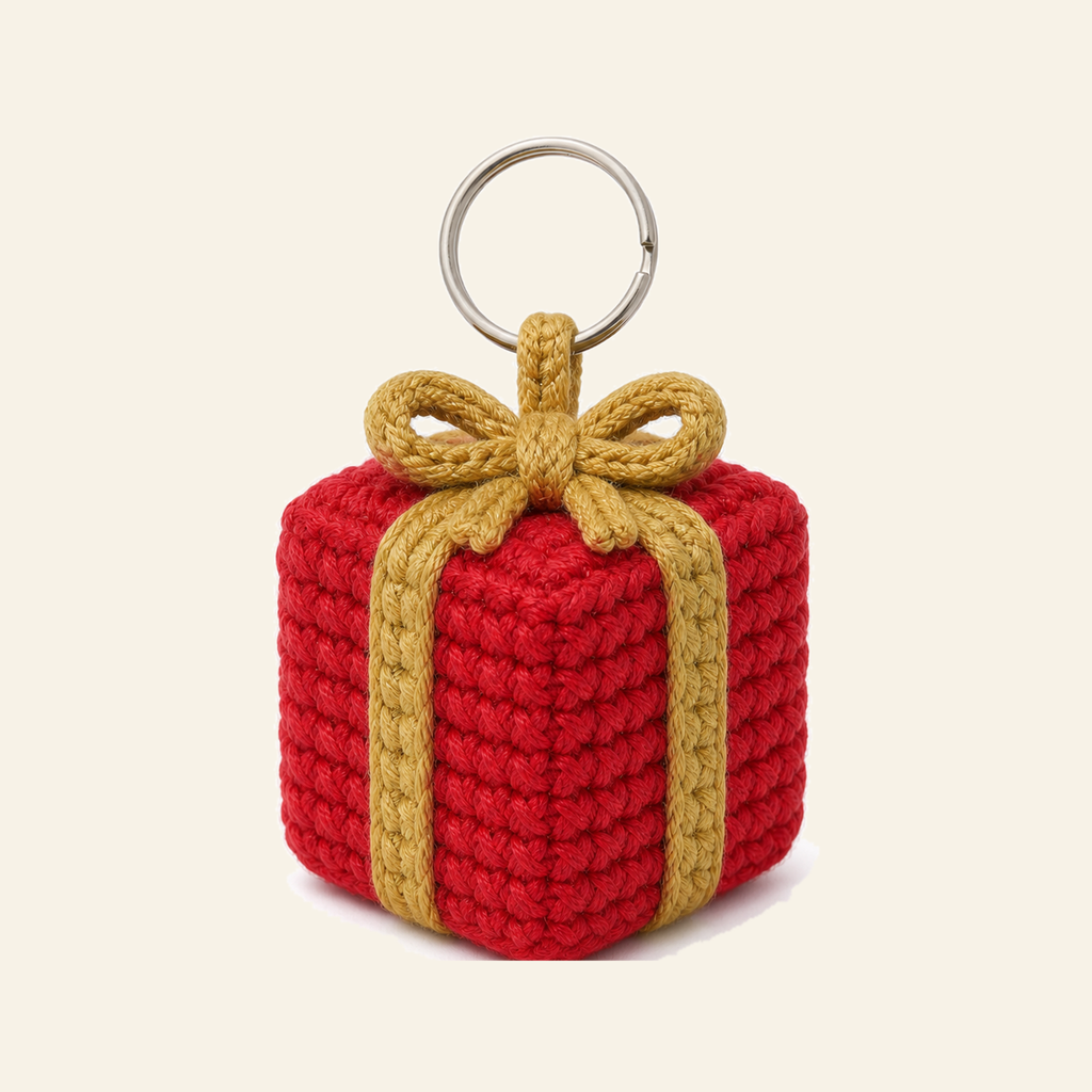 Gift Box crochet charm, finished