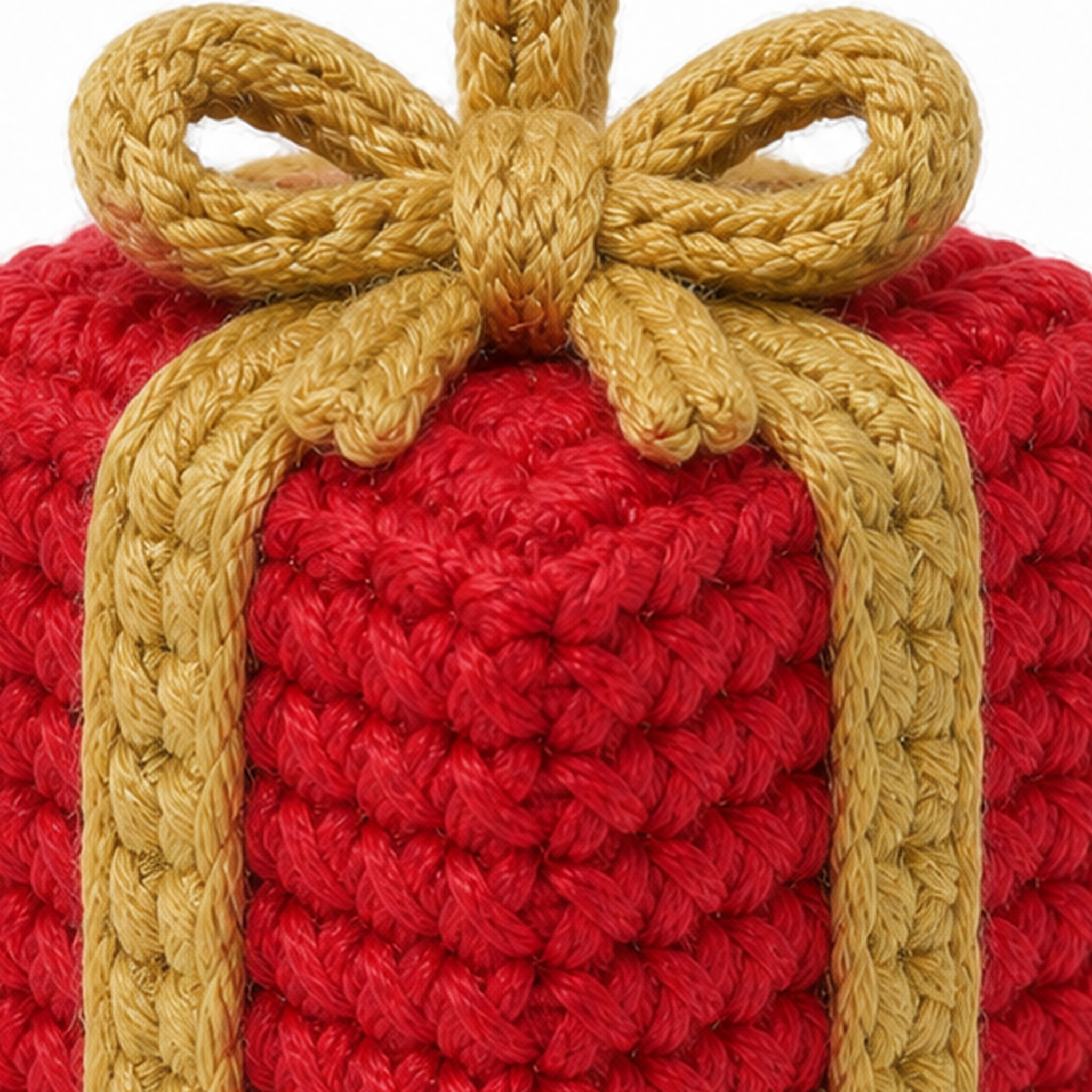 Close-up of the stitches on the Gift Box crochet charm