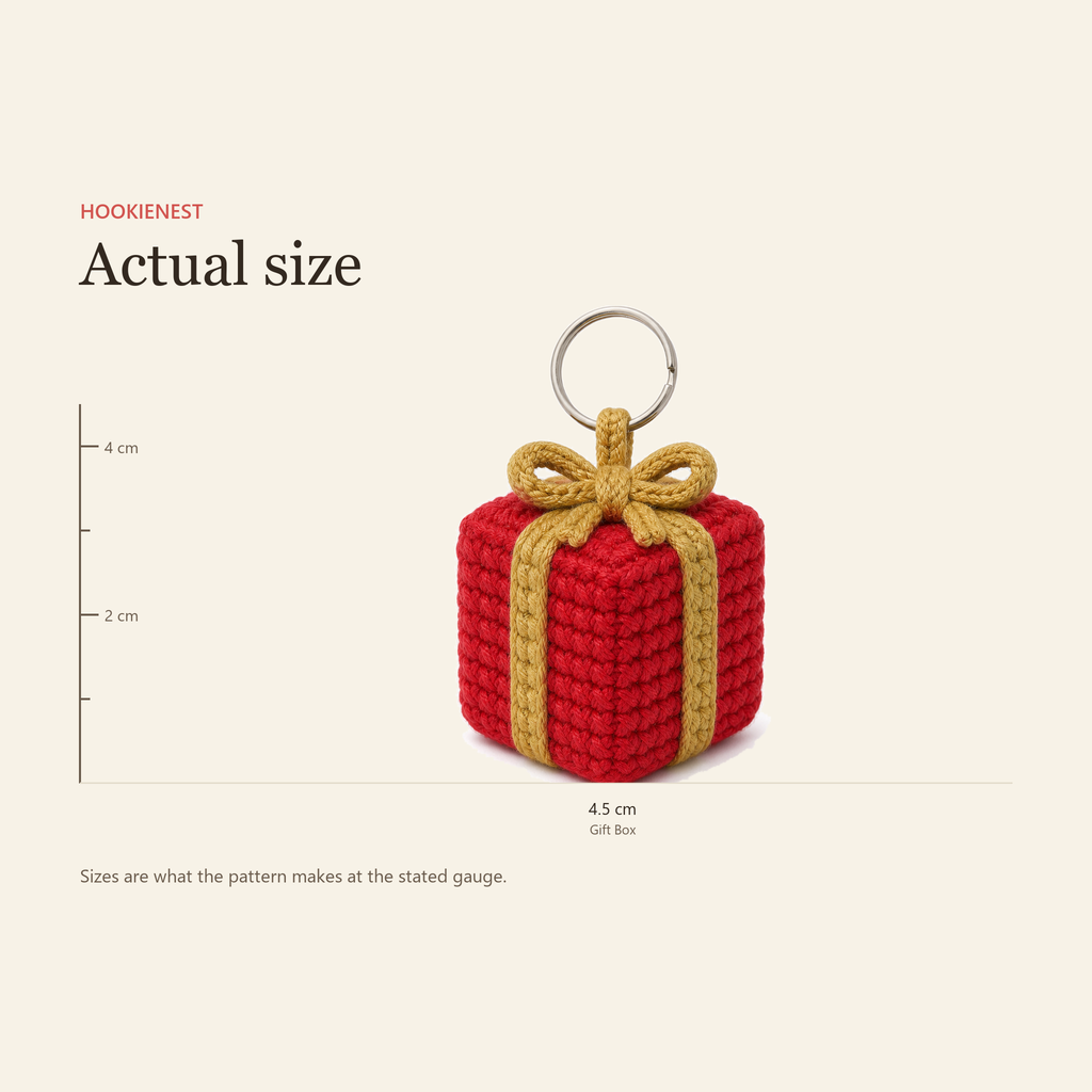 Gift Box shown against a ruler at actual size